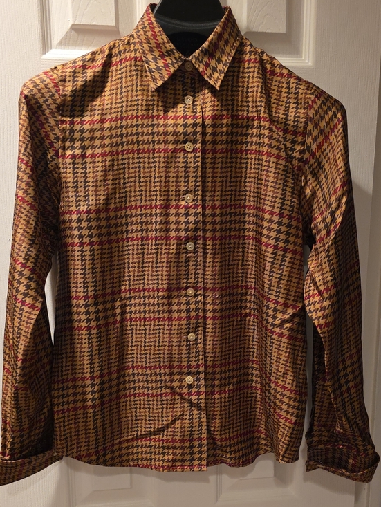 Ralph Lauren Tops - Women's Ralph Lauren Houndstooth Dress Shirt in Brown with Red Accents, Petite 4